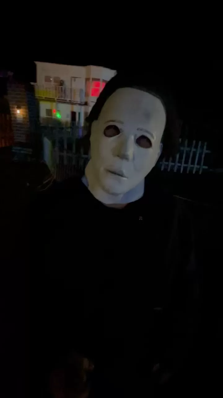 Guy with White Creepy Mask at Nighttime at Terror in the Corn