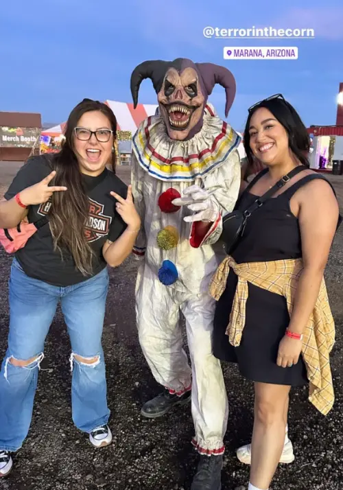 Tucson Terror in the Corn guests standing next to scare actor